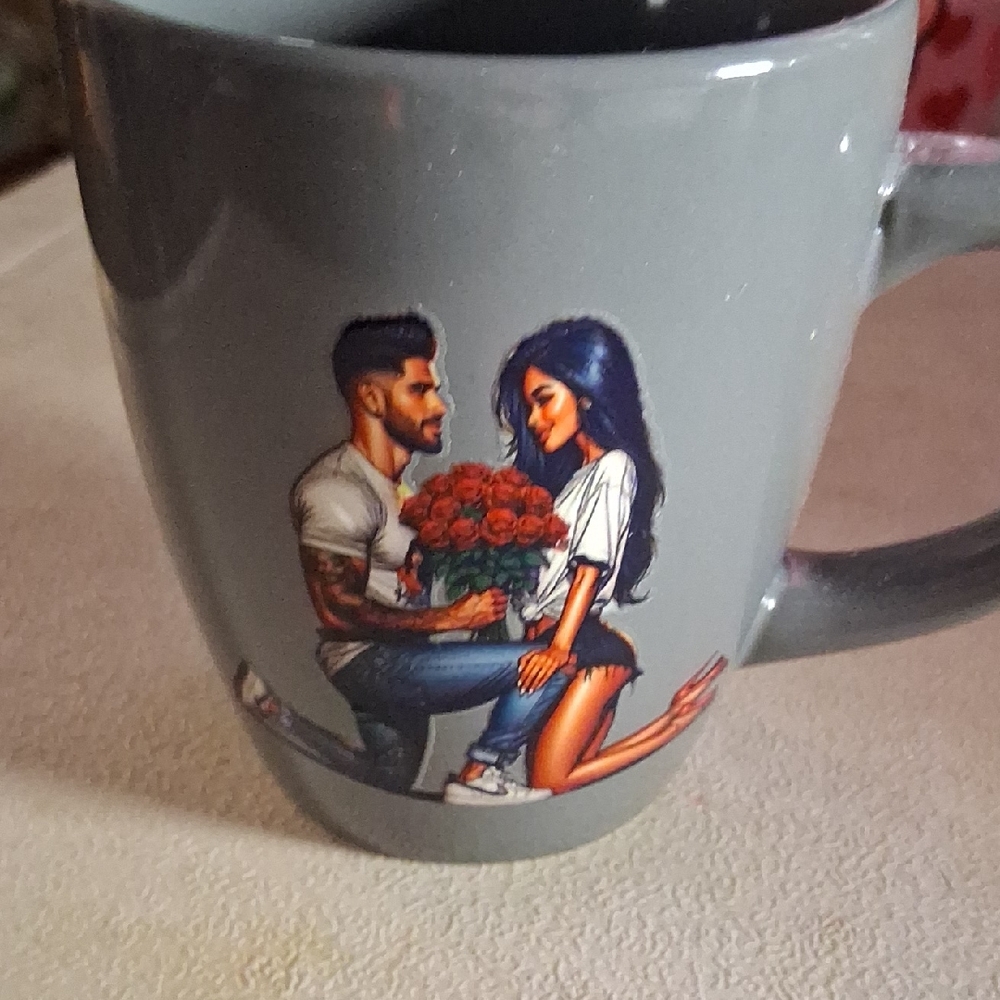 Charming Gray Mug with Romantic Couple Design